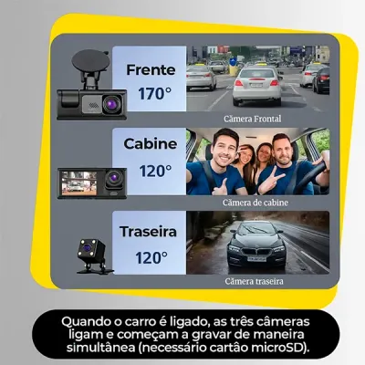 Câmera Veicular 3 Lentes Full HD 1080p com Visão Noturna — foto 5