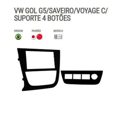 Moldura P/Mídia Gol G5/Saveiro/Voyage 7″ Preto*
